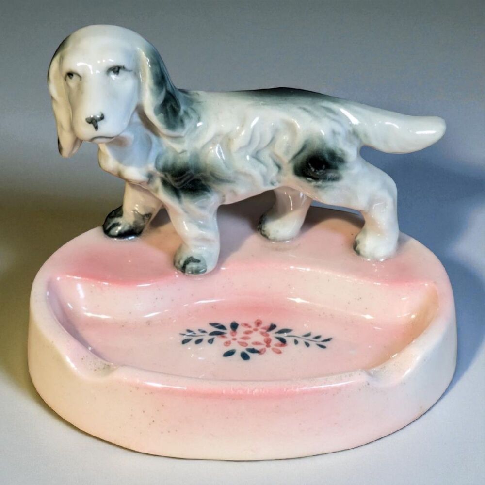 COCKER SPANIEL DOG Glazed Ceramic Ashtray Trinket Dish 1950s MCM